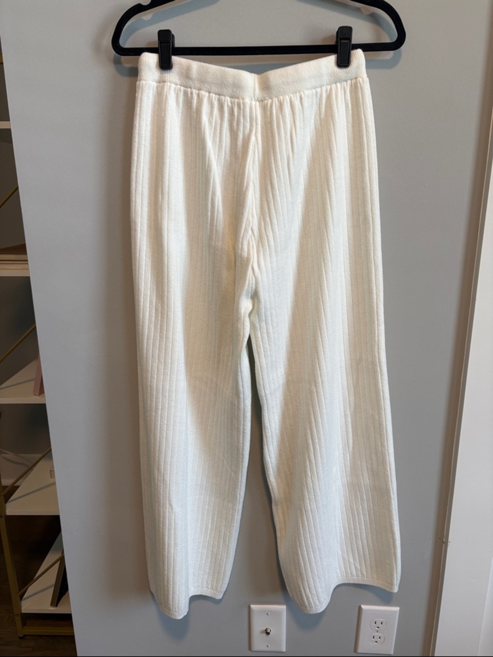 Ivory Ribbed Knit Wide-Leg Pants - Picture 2 of 2
